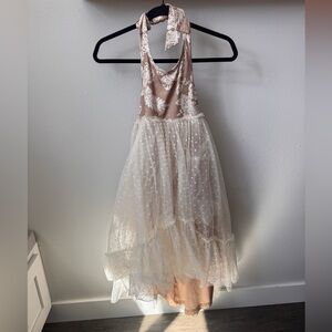 Joyfolie Blush Pink and Ivory Floral Halter Dress